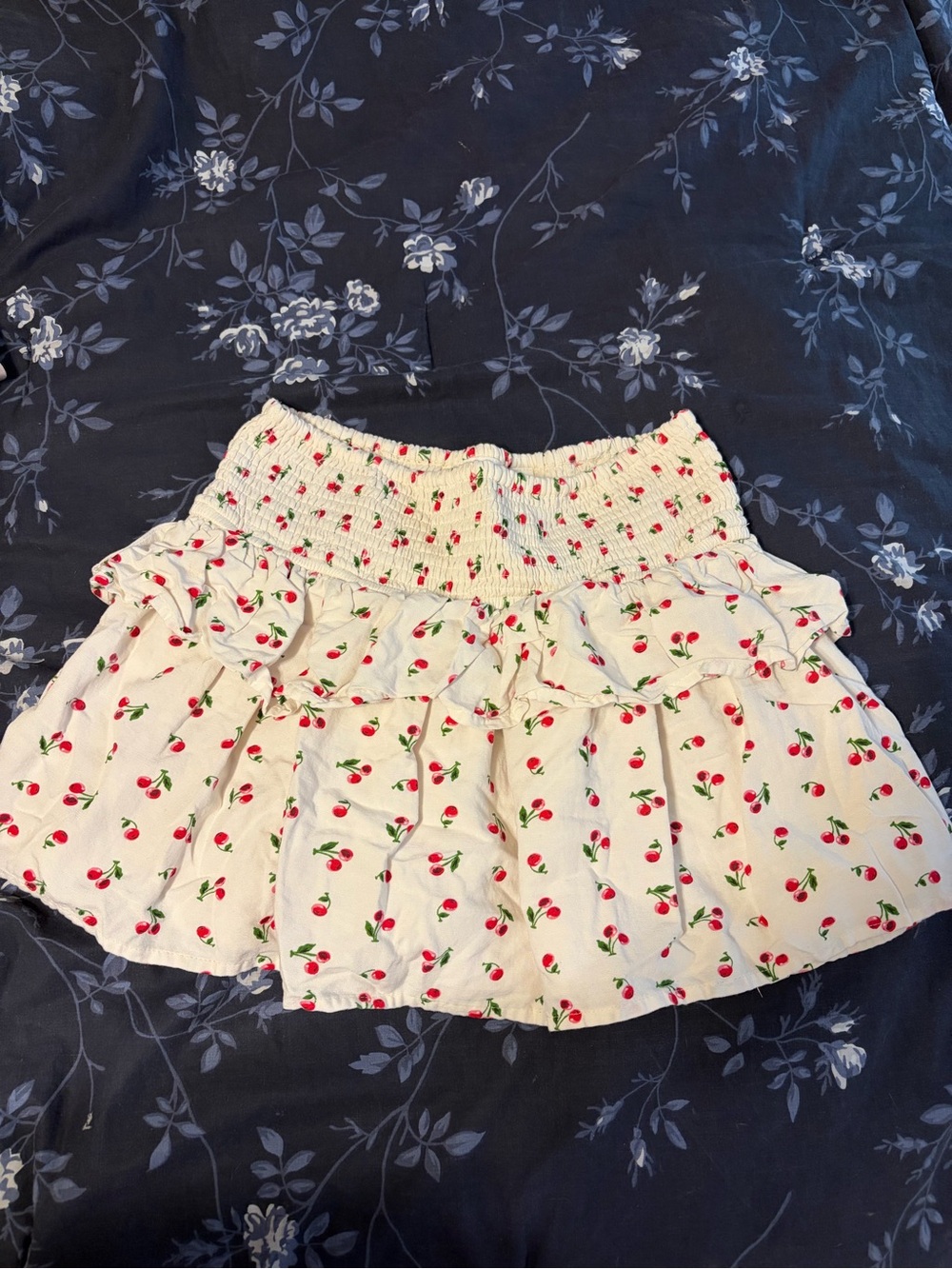 Cherry Print Smocked Mini Skirt
